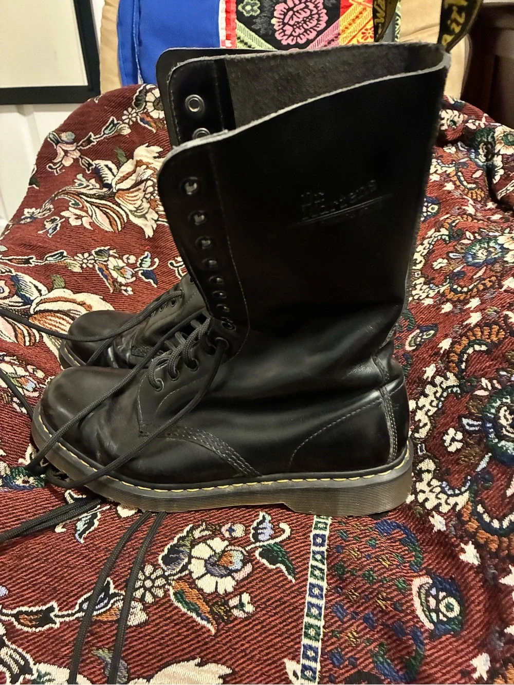 Dr. Martens Black Leather High Lace-Up Combat Boots 14 eye